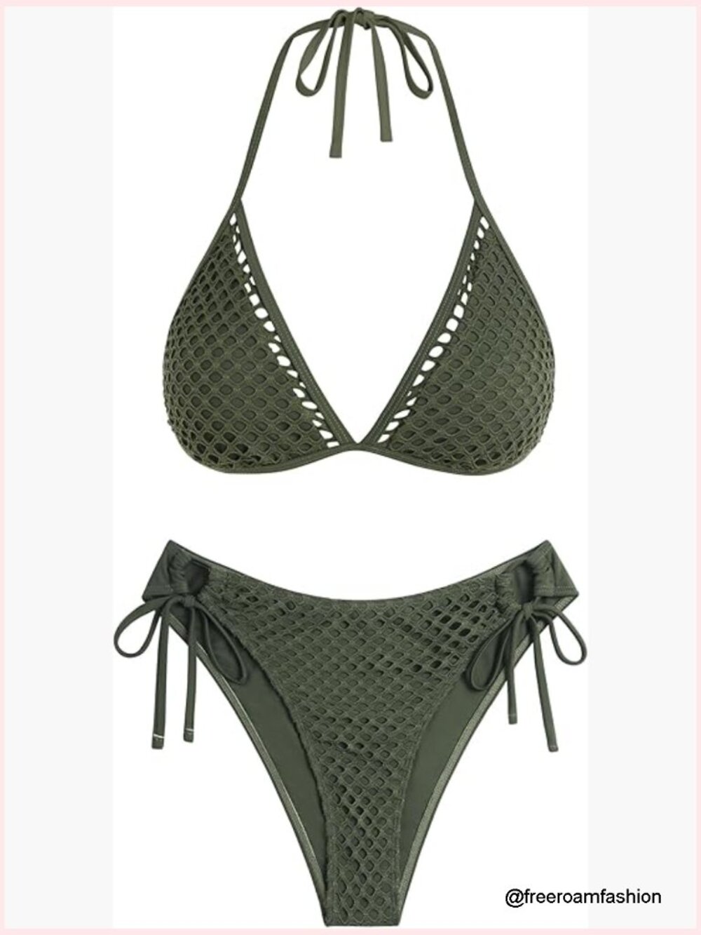 Halter Triangle Bikini Set Crochet Boho Floral Swimsuit Tie Side Two Piece